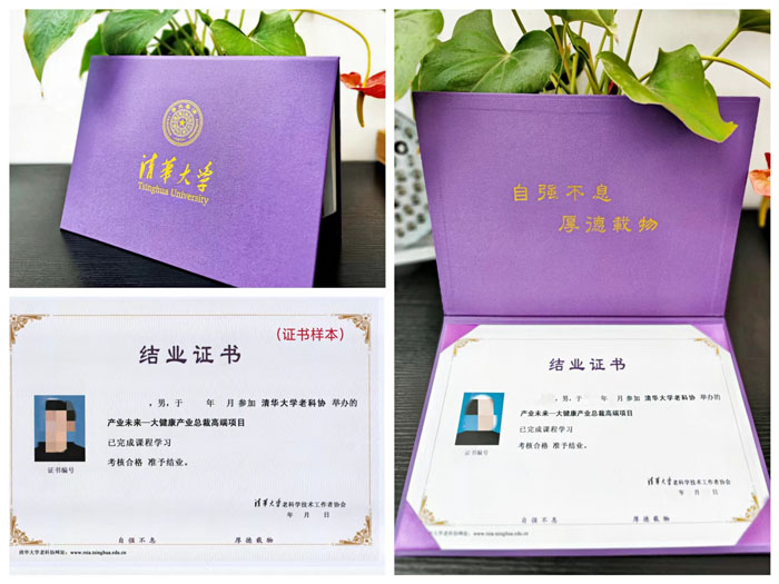 清華大學大健康產業總裁班結業證書樣本圖片